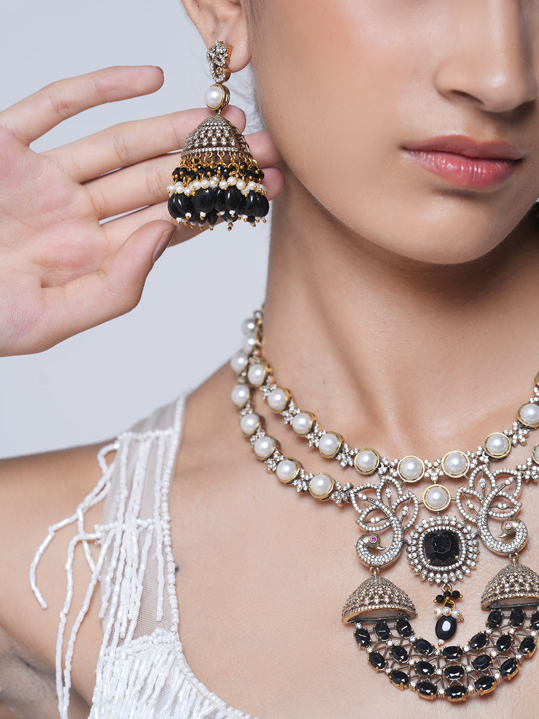 Black Long Mehendi Polish Necklace