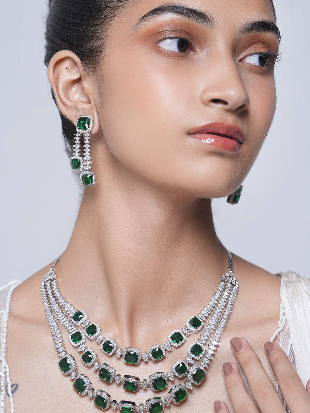 Designer American Diamond Triple Layered Necklace
