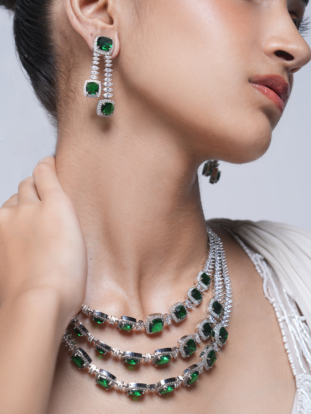 Designer American Diamond Triple Layered Necklace