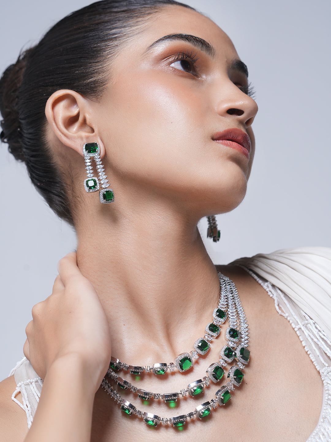 Designer American Diamond Triple Layered Necklace