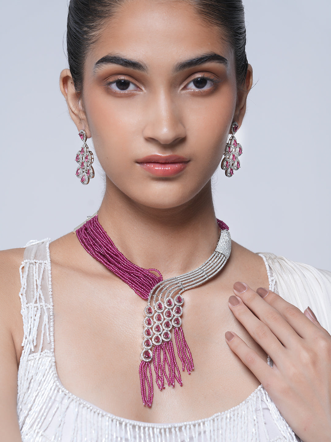 Pink Designer CZ Necklace