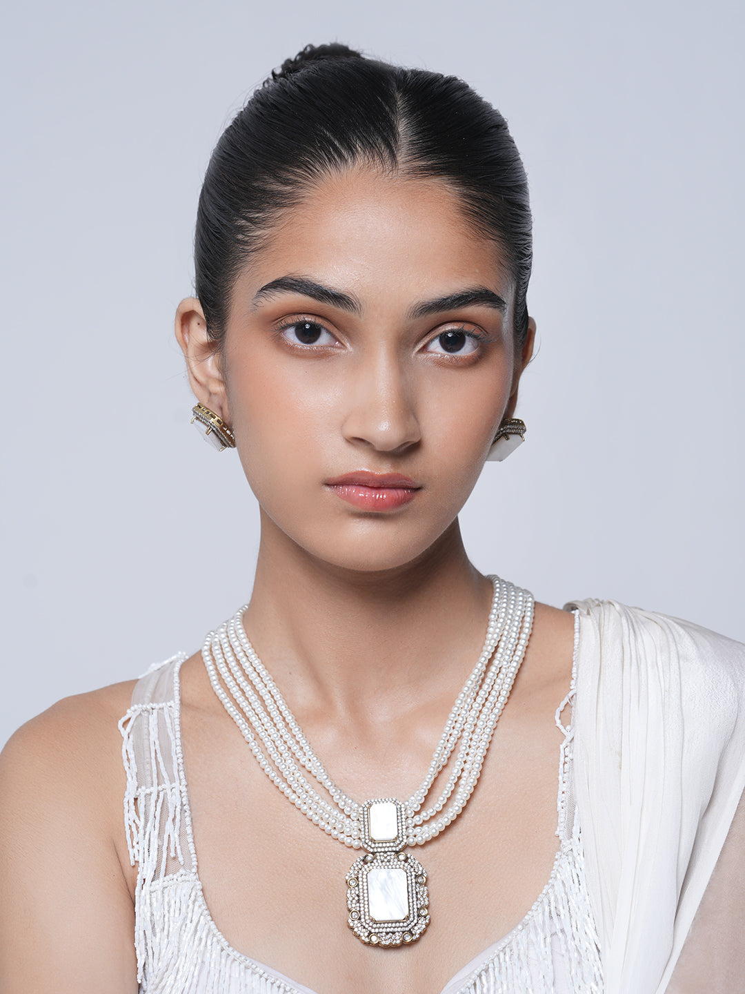Designer White Stone Mala Set