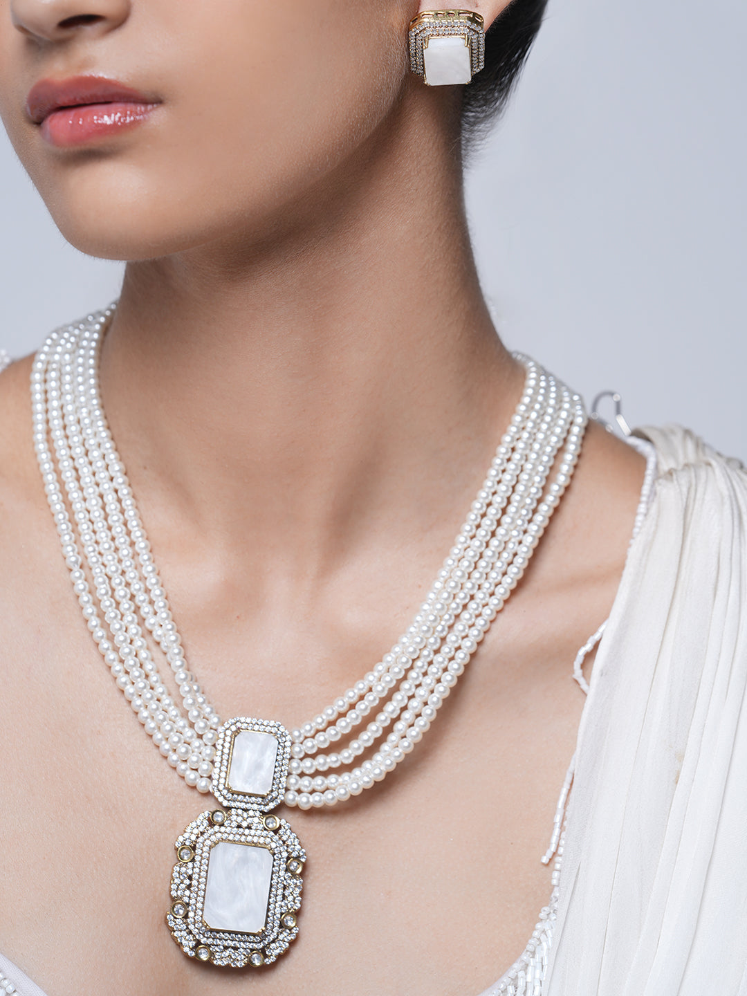 Designer White Stone Mala Set