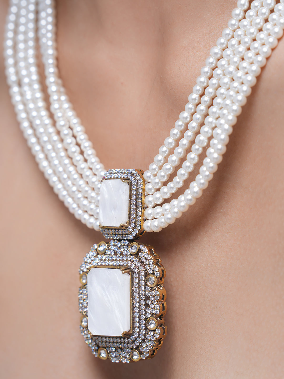 Designer White Stone Mala Set