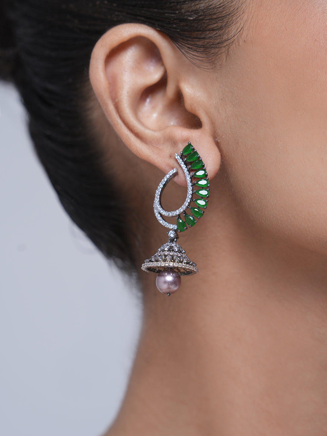Designer Black Polish AD Jhumki
