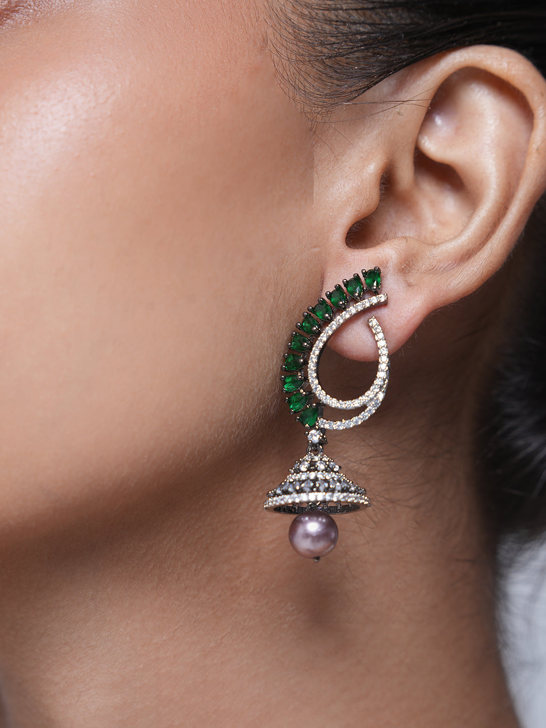 Designer Black Polish AD Jhumki
