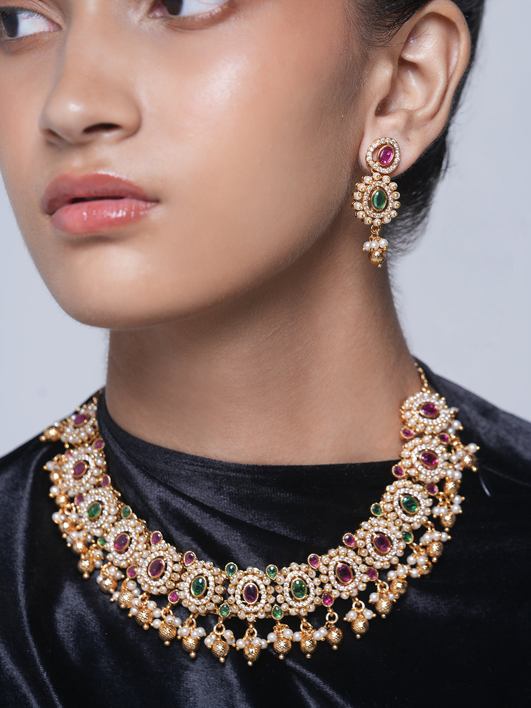 Pink Green Necklace Set