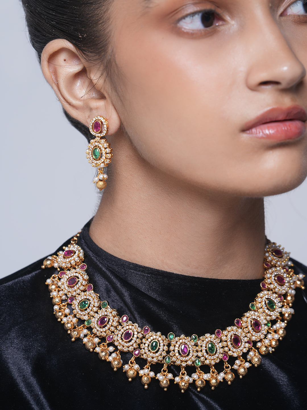 Pink Green Necklace Set