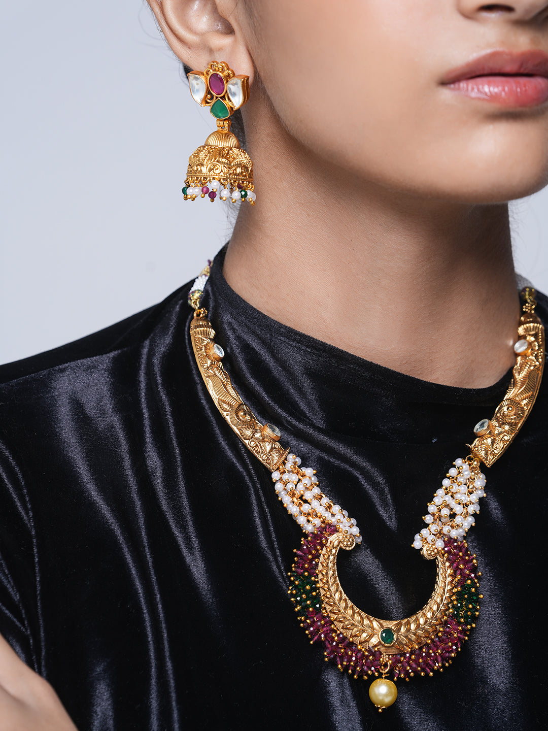 Designer Pink Green Hasli Style Necklace