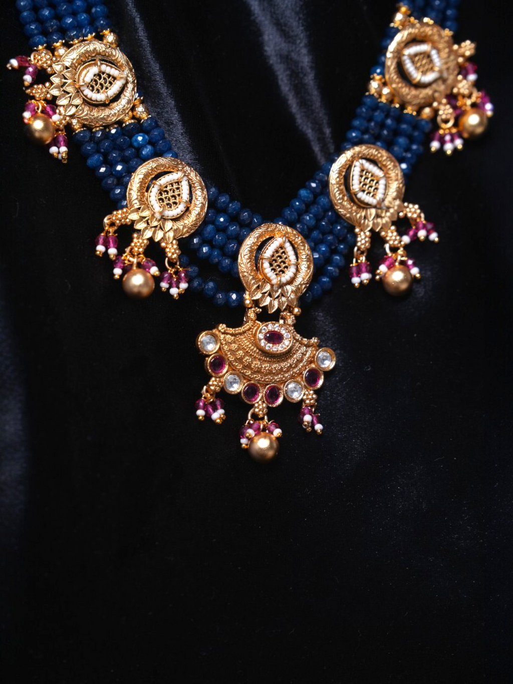 Dark Blue Beaded Necklace