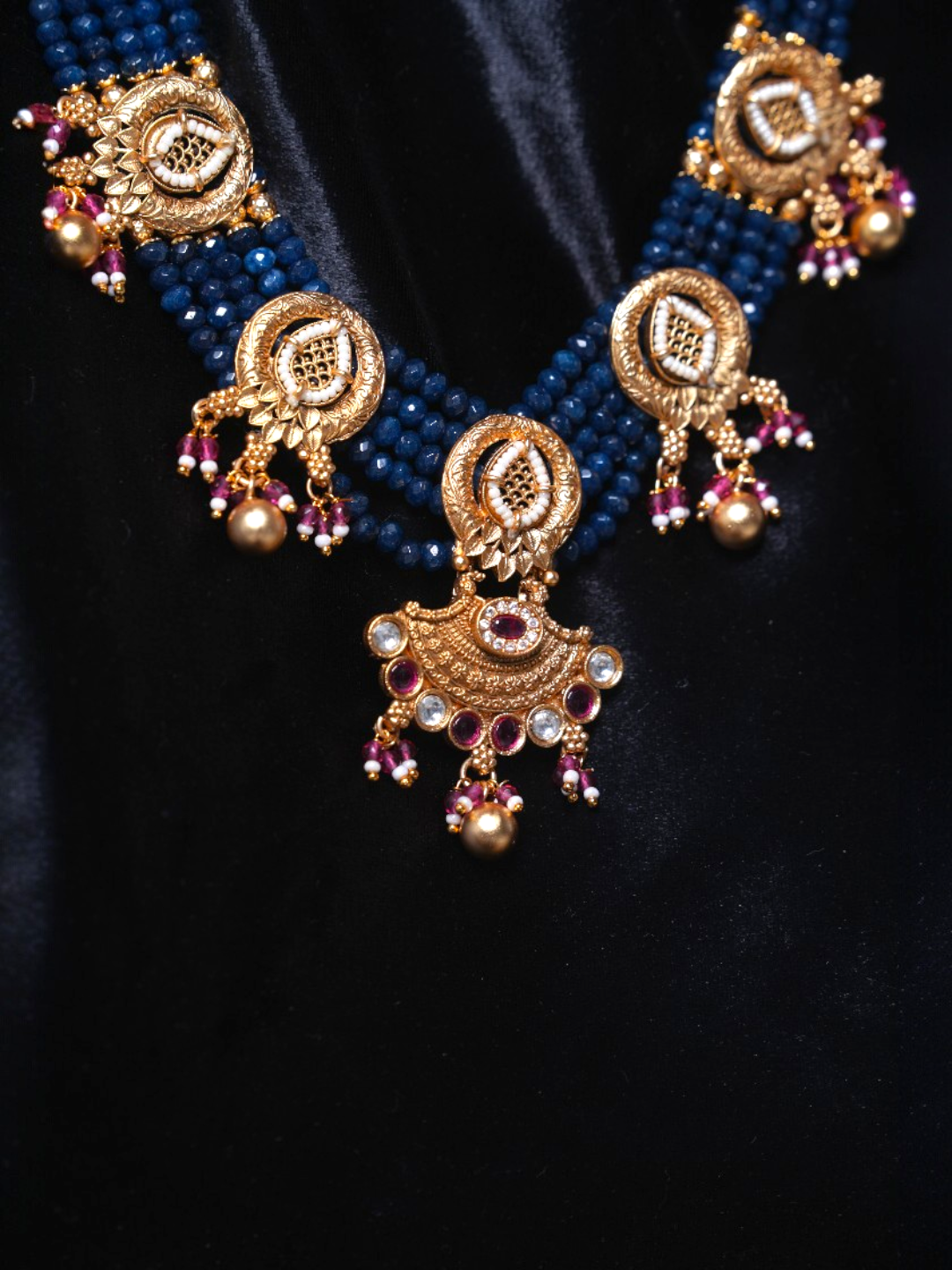 Dark Blue Beaded Necklace