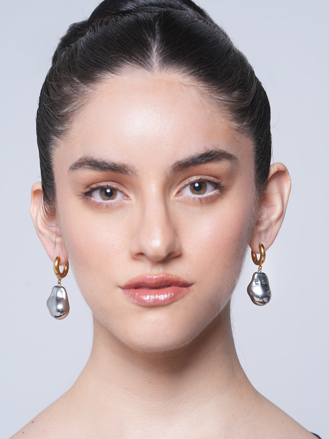 Two Tone Big Bead Pendant Earrings
