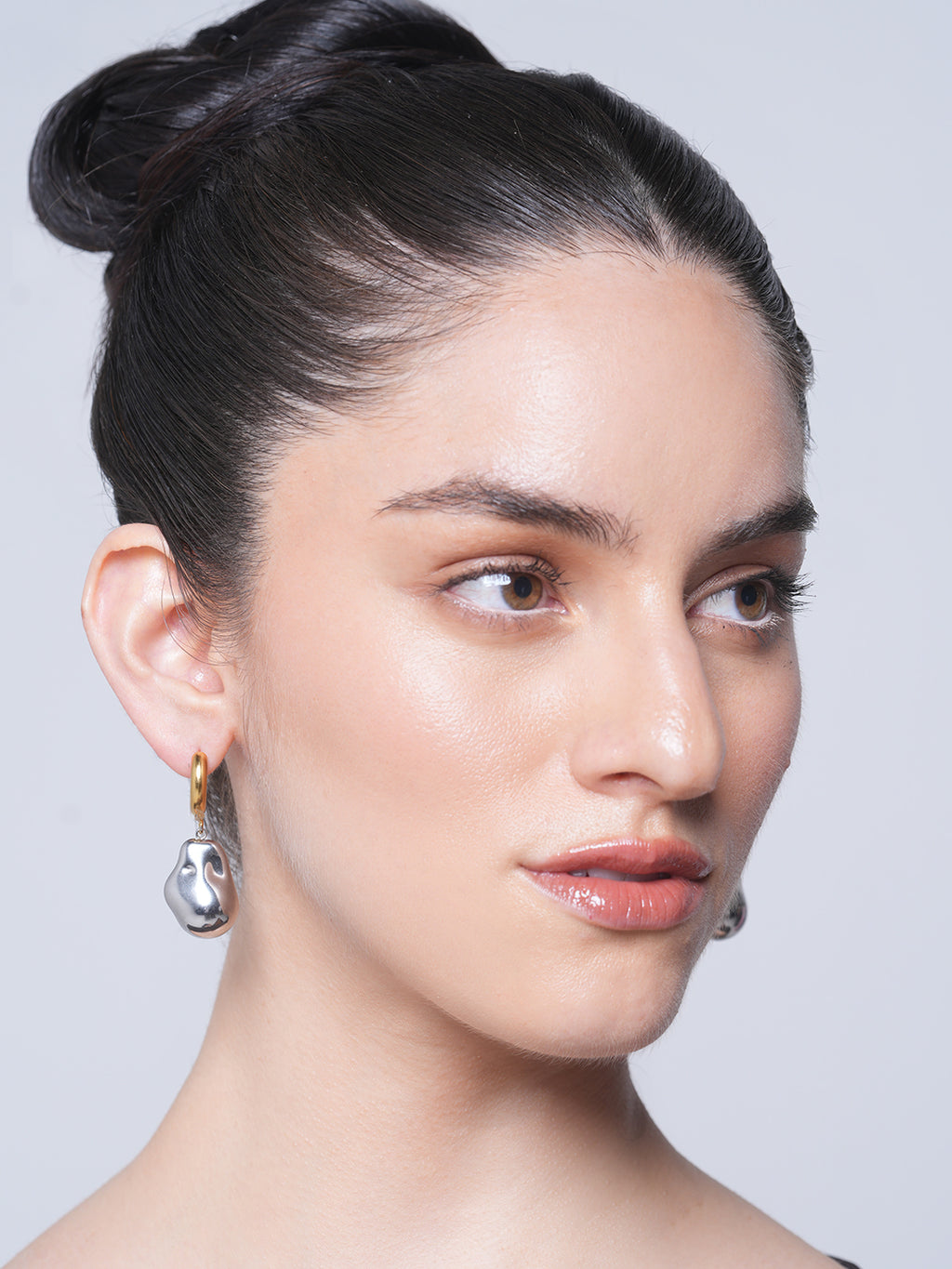 Two Tone Big Bead Pendant Earrings