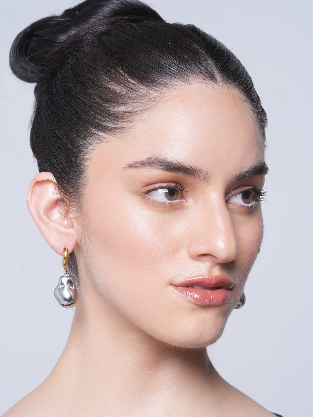 Two Tone Big Bead Pendant Earrings