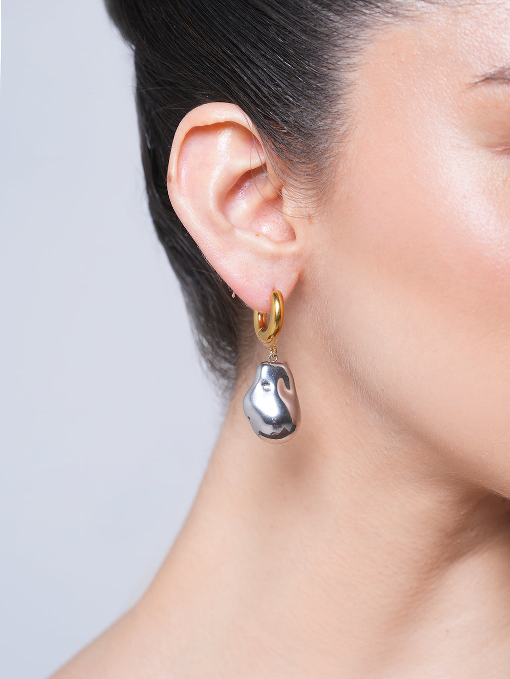 Two Tone Big Bead Pendant Earrings