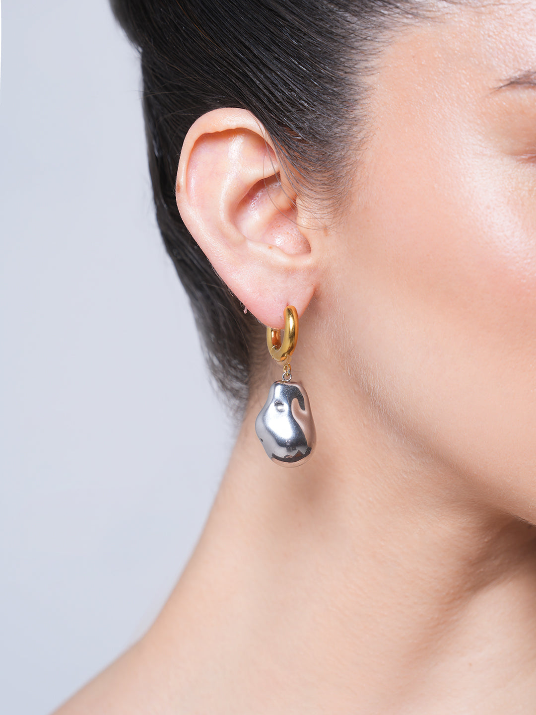 Two Tone Big Bead Pendant Earrings