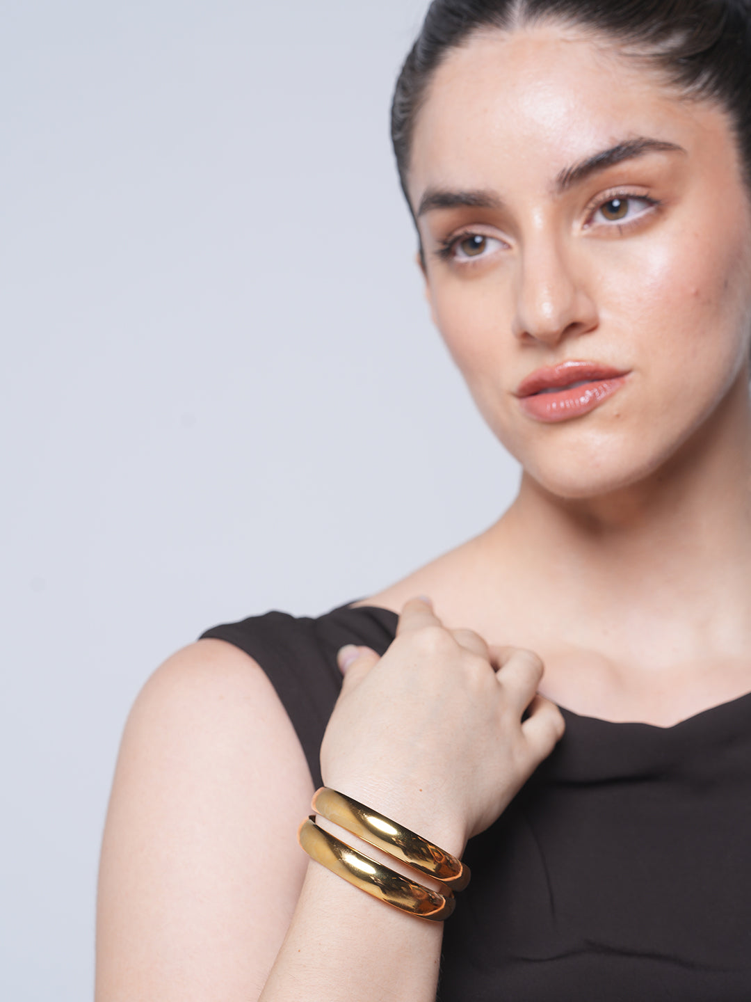 Chic 18K Gold Plated Double Layer Glossy Adjustable Cuff Bracelet