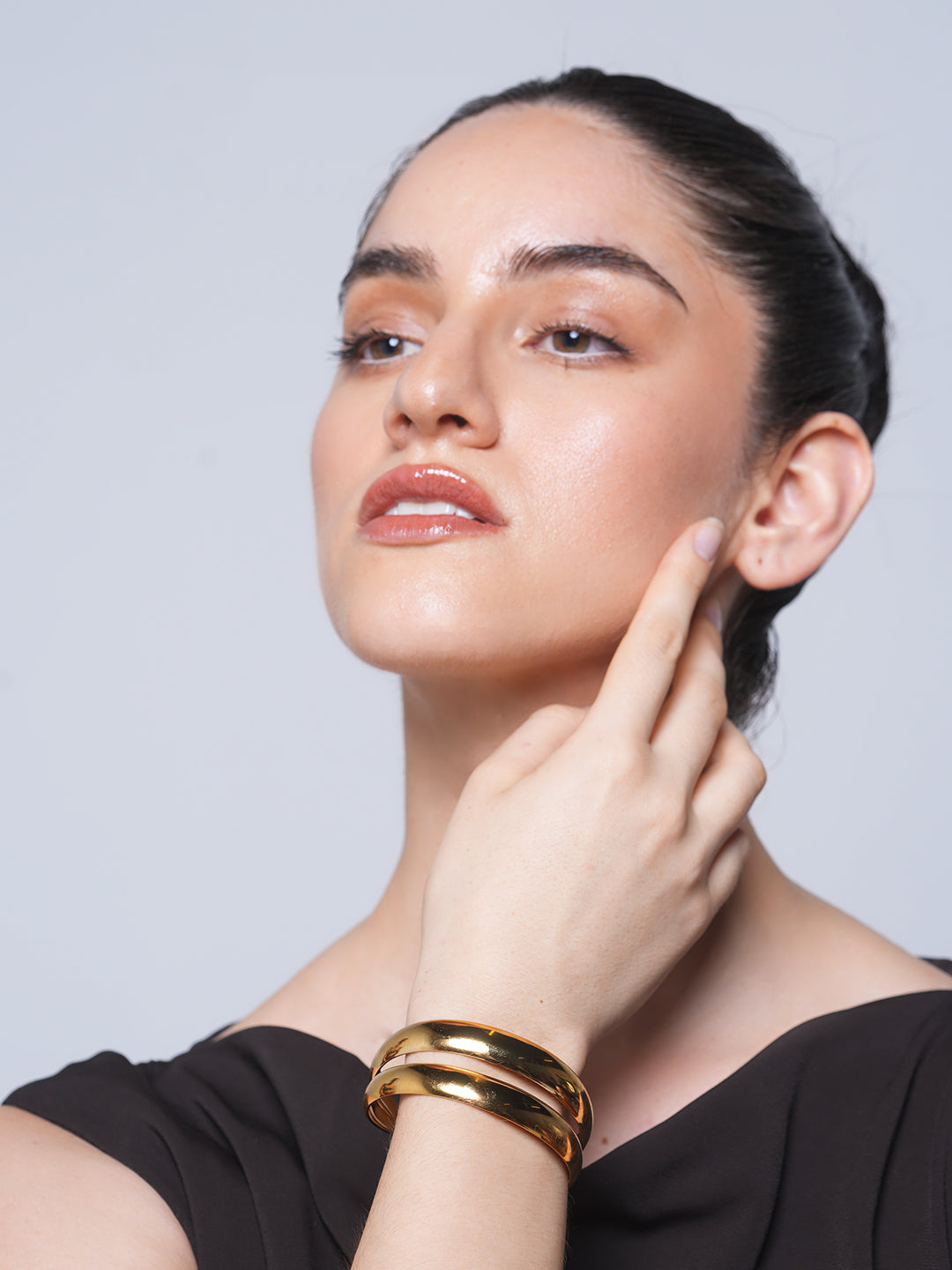 Chic 18K Gold Plated Double Layer Glossy Adjustable Cuff Bracelet