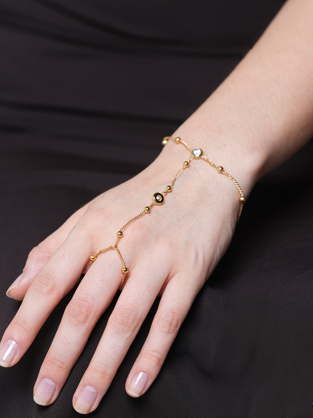 Unique Wrist with Finger Cubic Zircon Bracelet