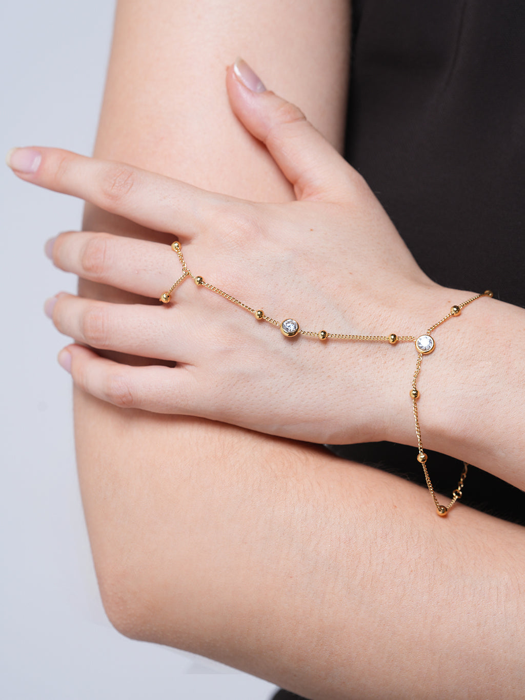 Unique Wrist with Finger Cubic Zircon Bracelet