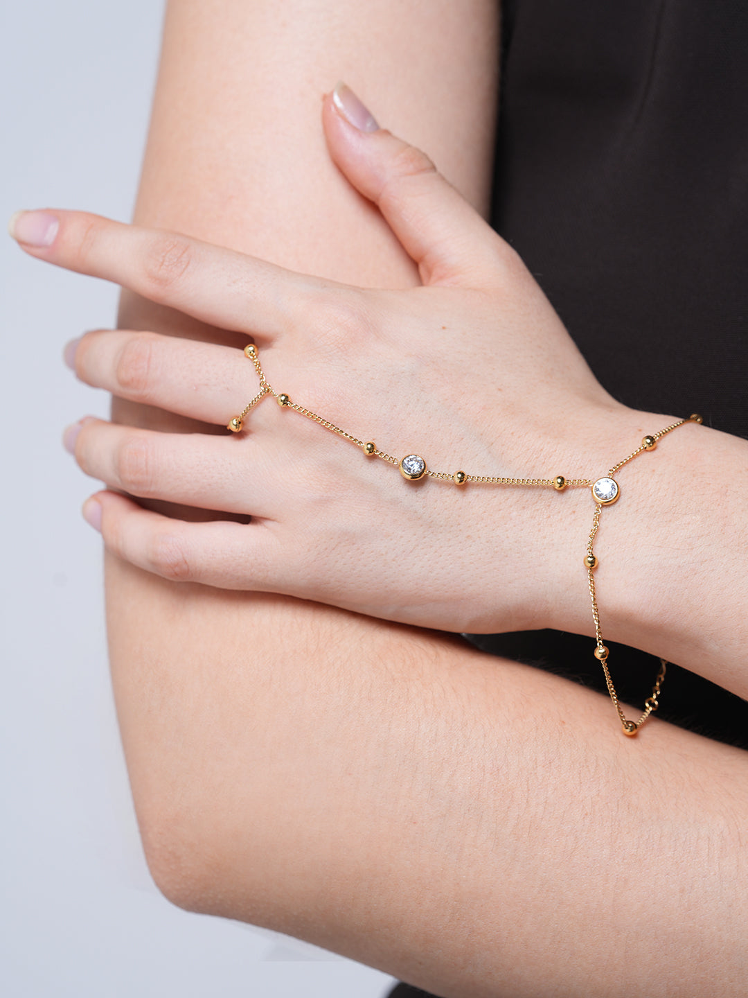 Unique Wrist with Finger Cubic Zircon Bracelet