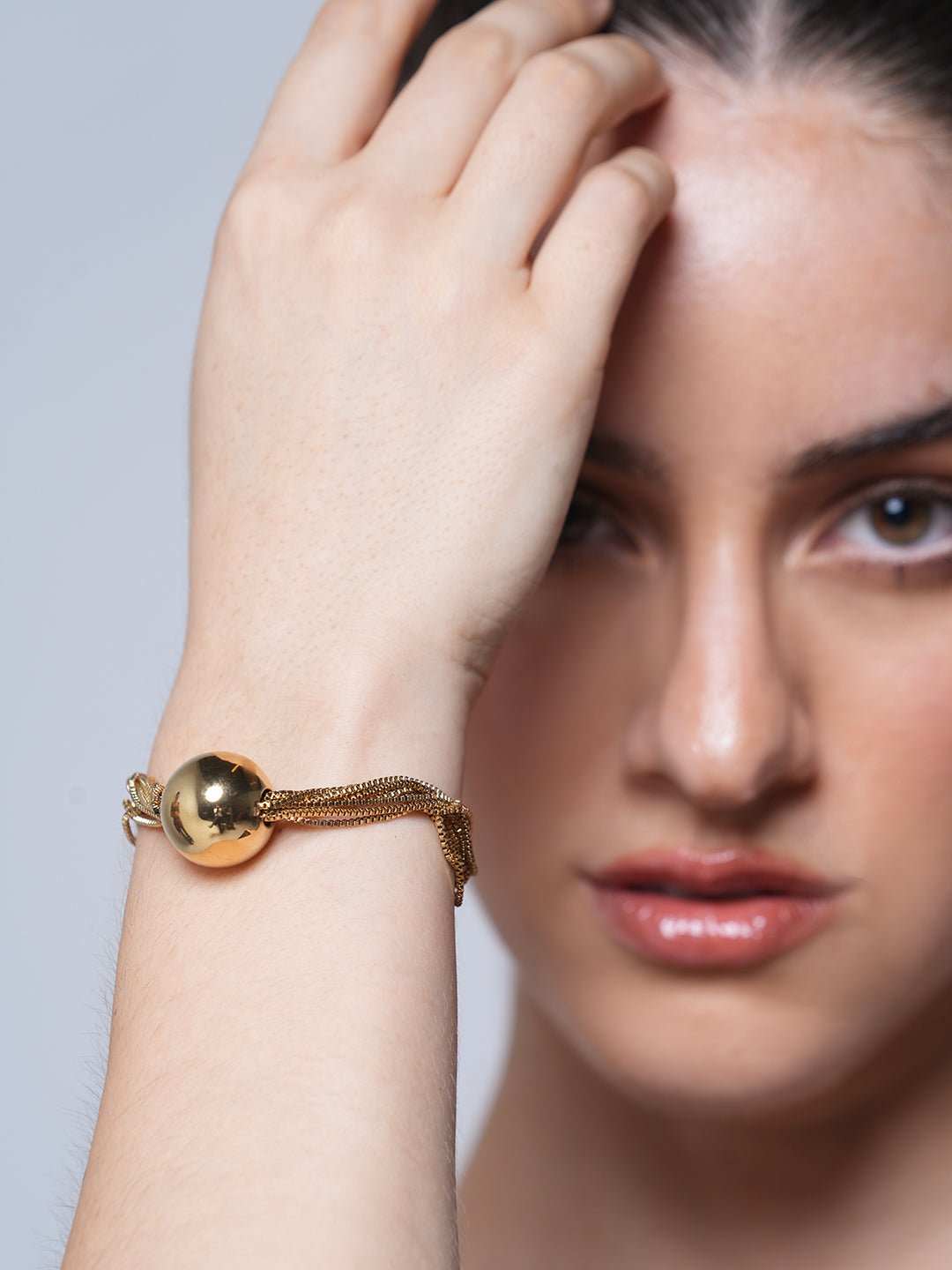 Multi Layered Chain Big Round Bead Bracelet