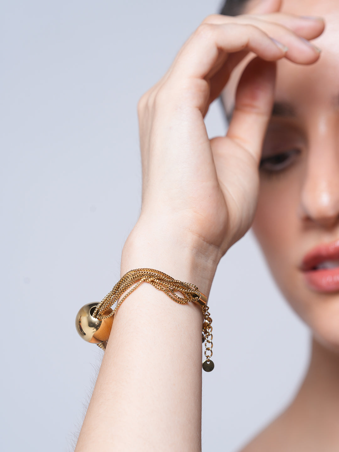 Multi Layered Chain Big Round Bead Bracelet