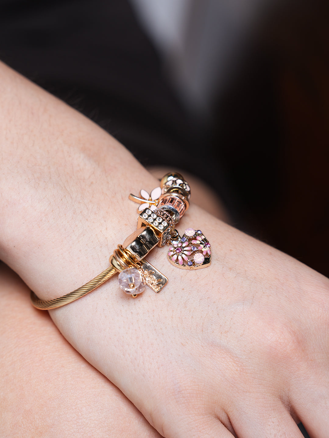 Love Diamond Pendant Open Adjustable Bracelet
