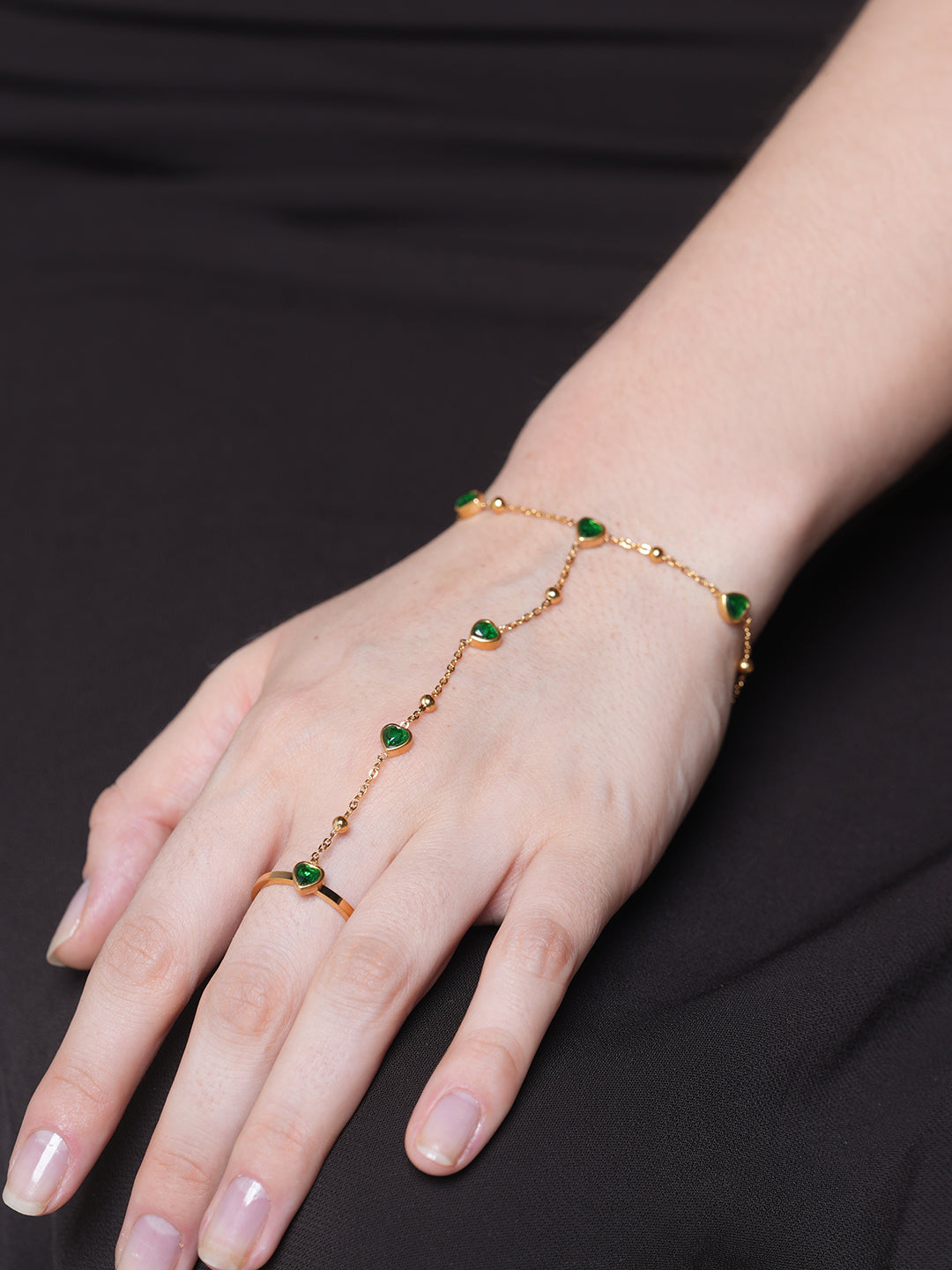 18K Gold Plated Stainless Steel Channel Cubic Zircon Finger Bracelet Hand Chain