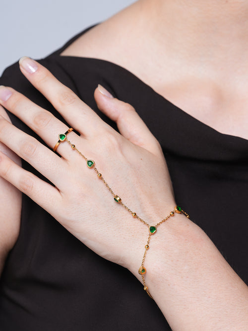 18K Gold Plated Stainless Steel Channel Cubic Zircon Finger Bracelet Hand Chain