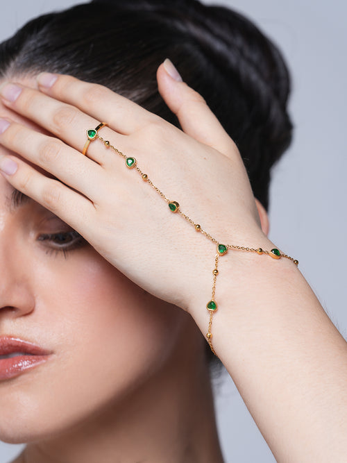 18K Gold Plated Stainless Steel Channel Cubic Zircon Finger Bracelet Hand Chain
