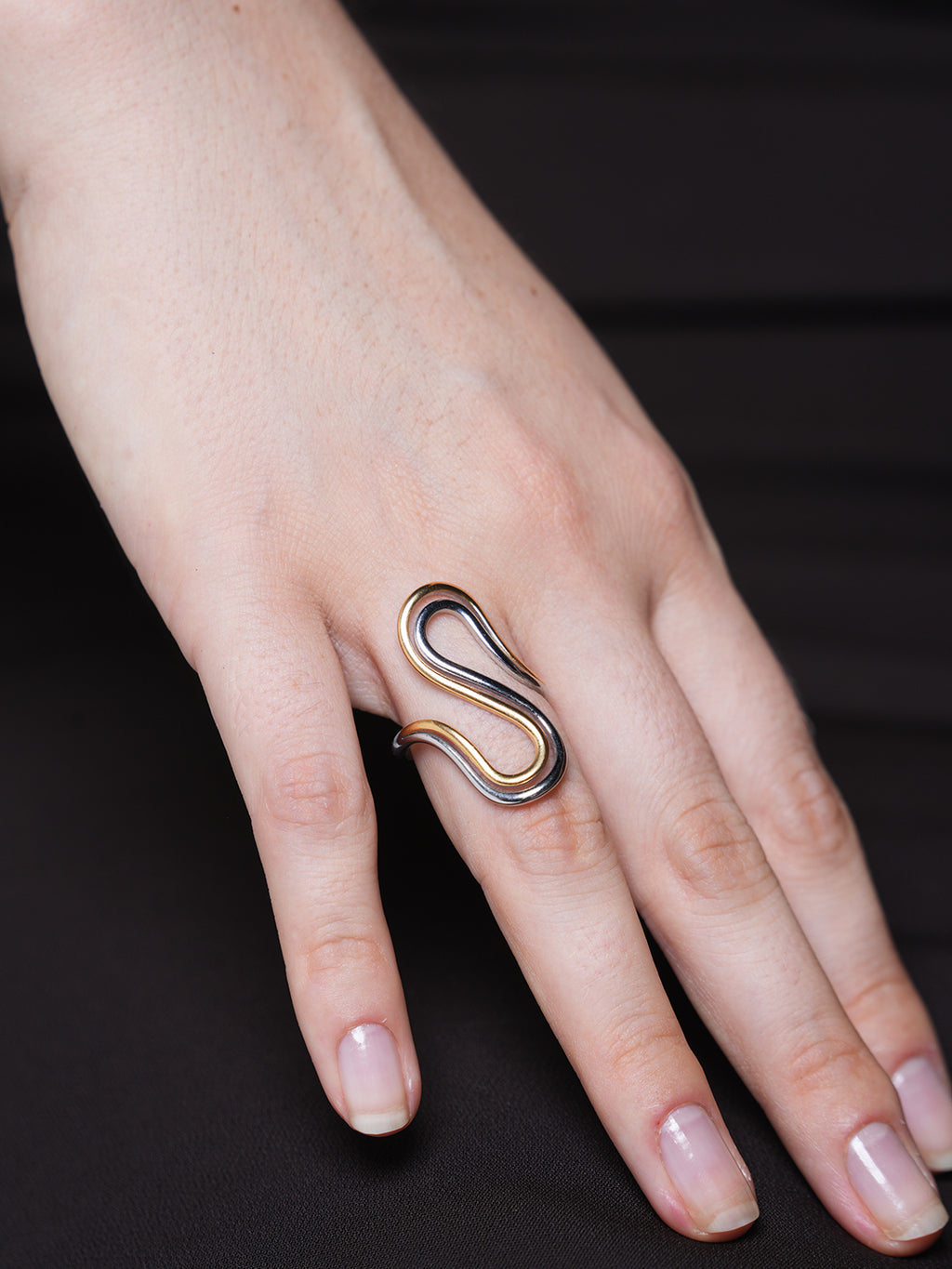 Two-Tone Double Layer S Shaped Open Ring
