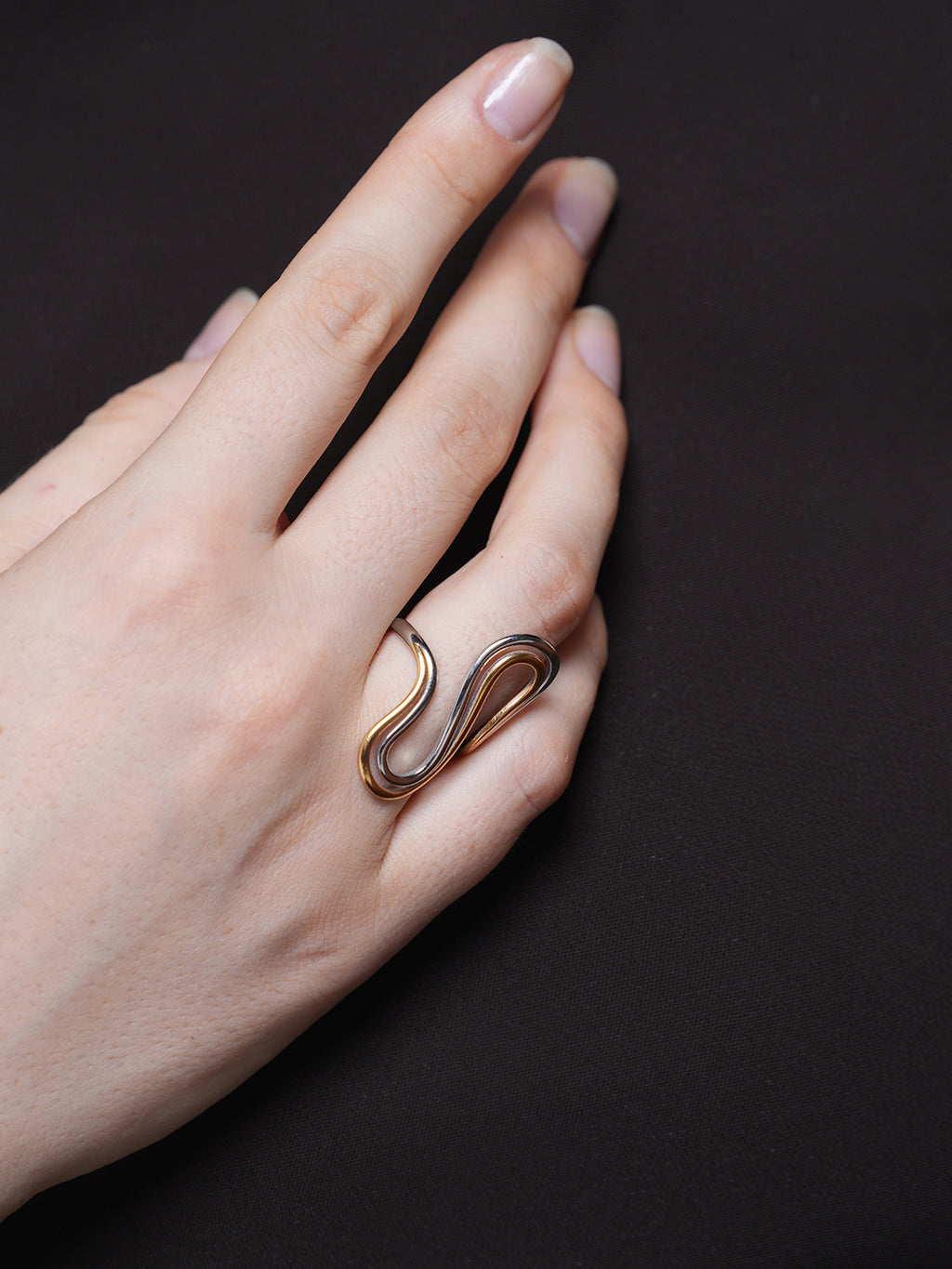 Two-Tone Double Layer S Shaped Open Ring