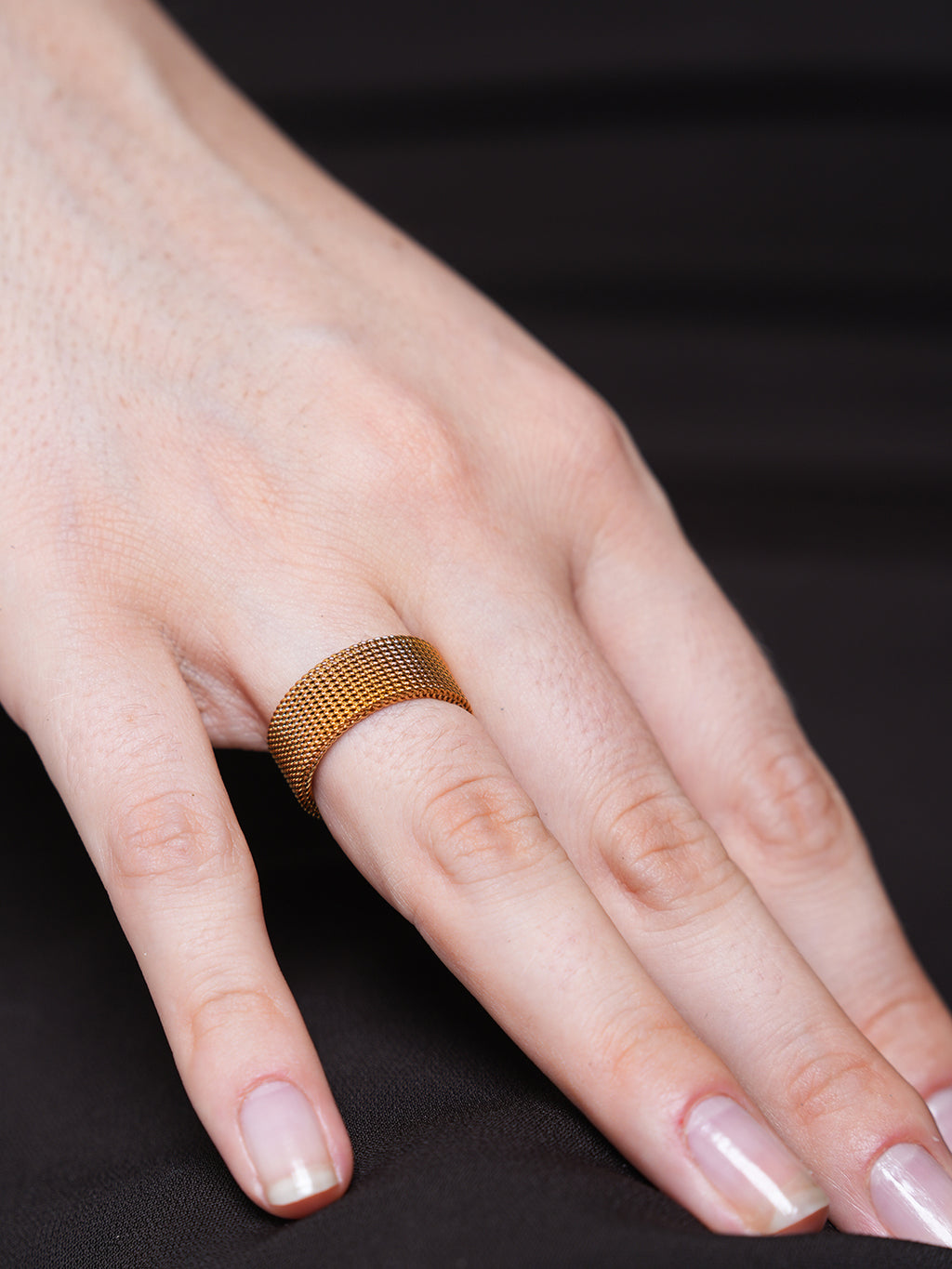 18K Gold Plated 8mm Wide Mesh Finger Ring