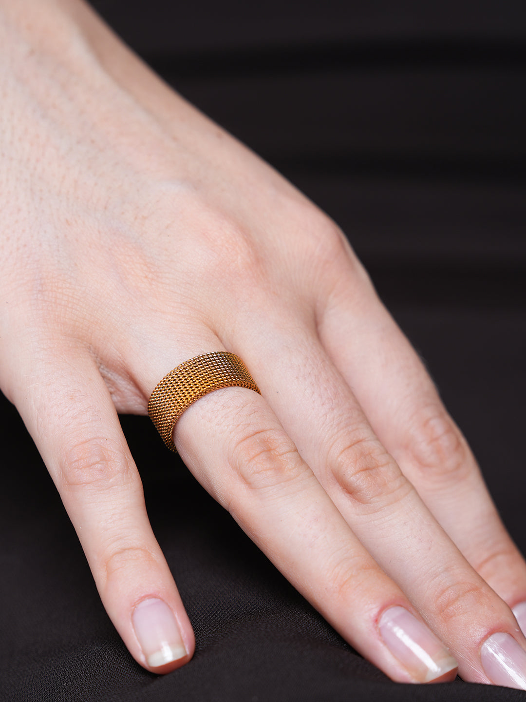 18K Gold Plated 8mm Wide Mesh Finger Ring