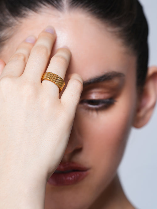 18K Gold Plated 8mm Wide Mesh Finger Ring