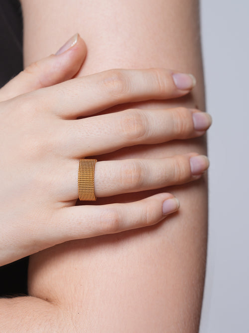 18K Gold Plated 8mm Wide Mesh Finger Ring