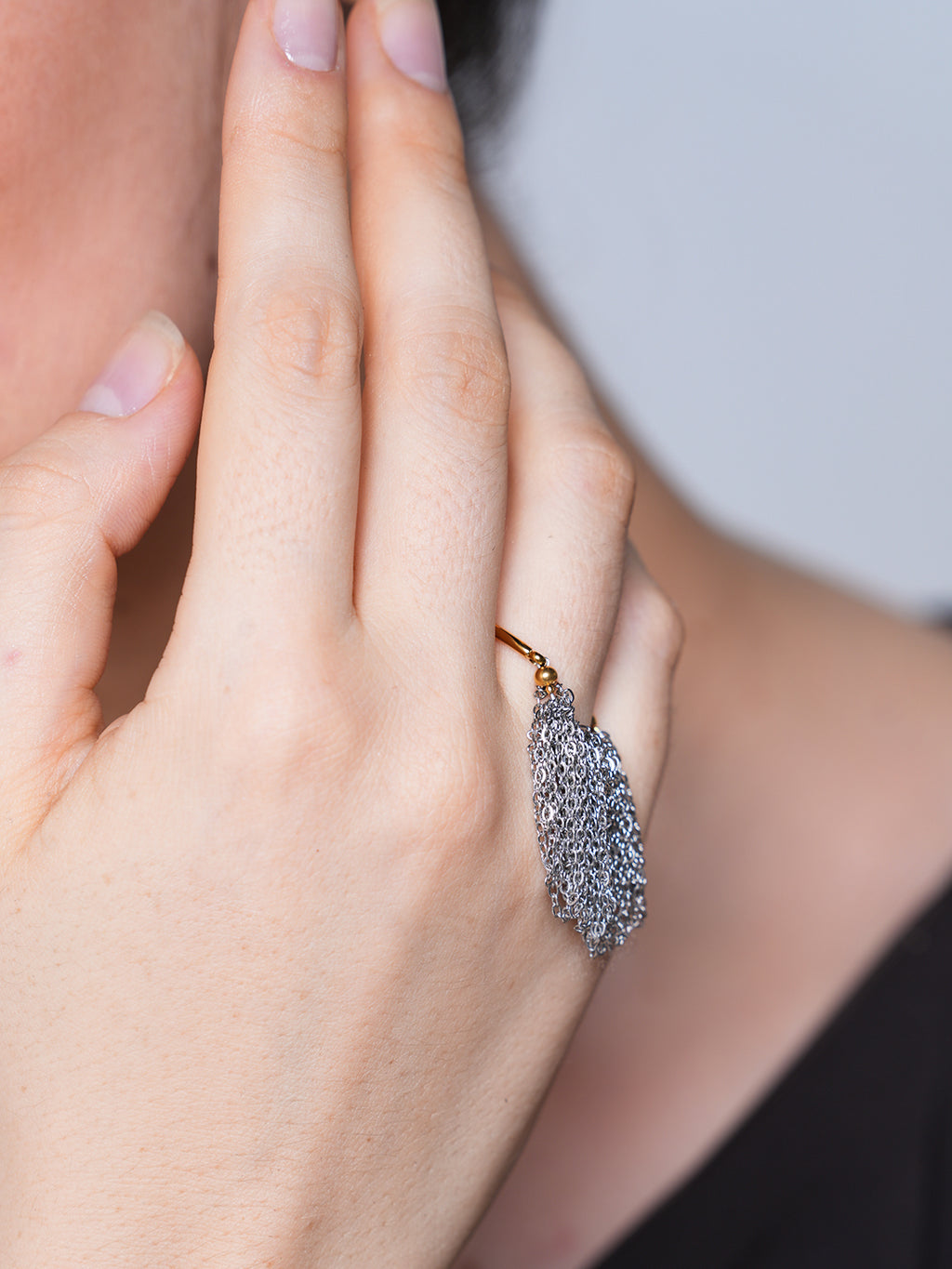 Gold and Silver Color Block Fringe Ring