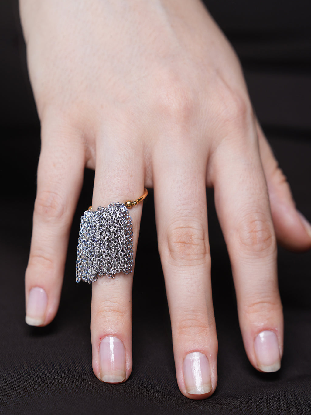 Gold and Silver Color Block Fringe Ring