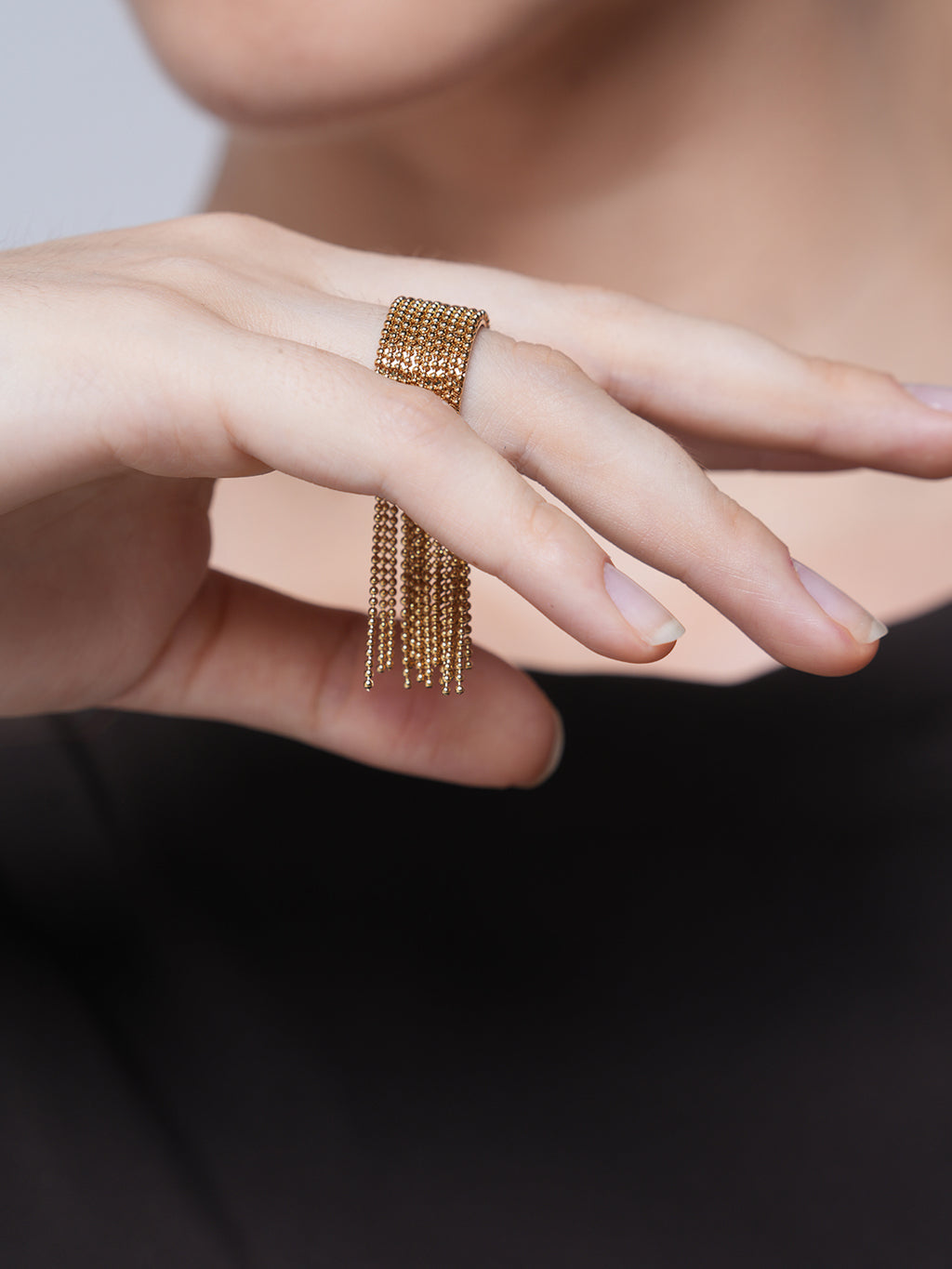 Stainless Steel Chain Tassel Finger Ring