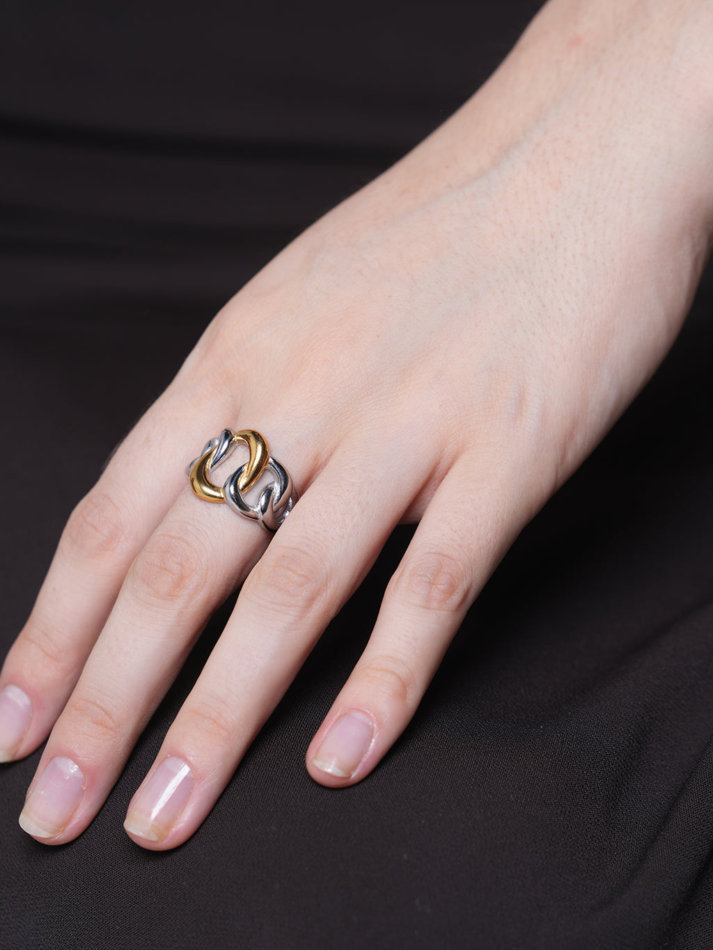 Gold and Silver Combination Twisted Hollow Ring