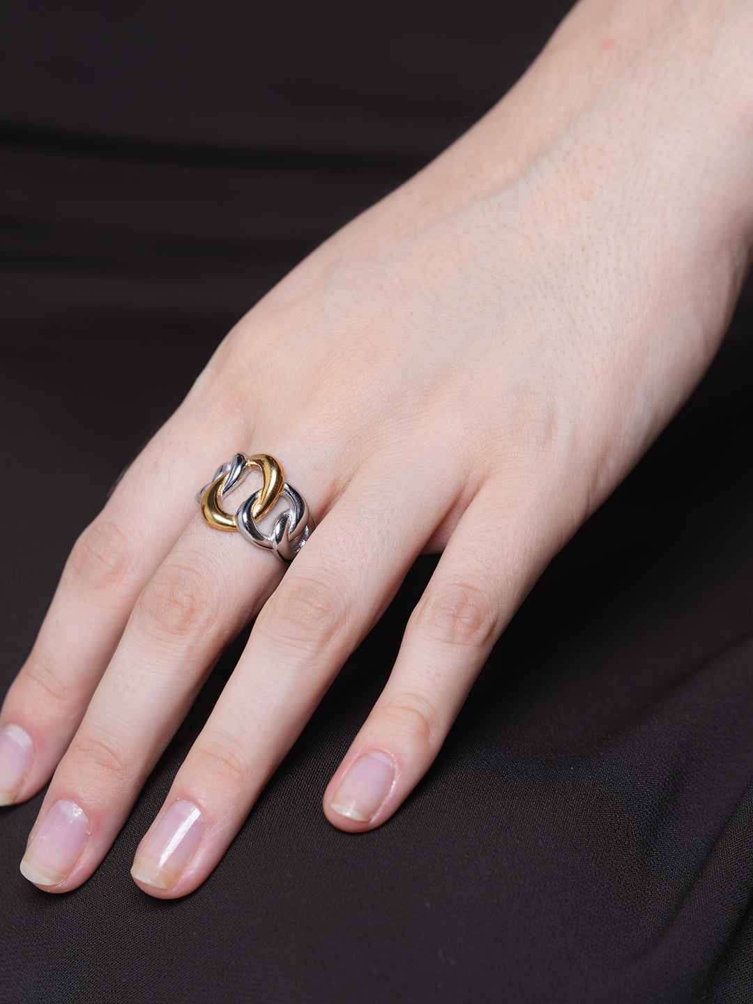 Gold and Silver Combination Twisted Hollow Ring