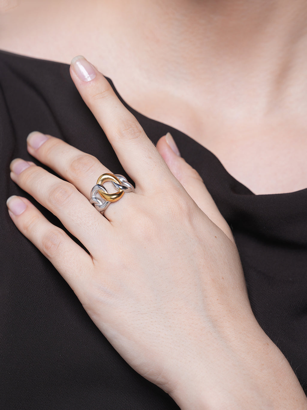 Gold and Silver Combination Twisted Hollow Ring