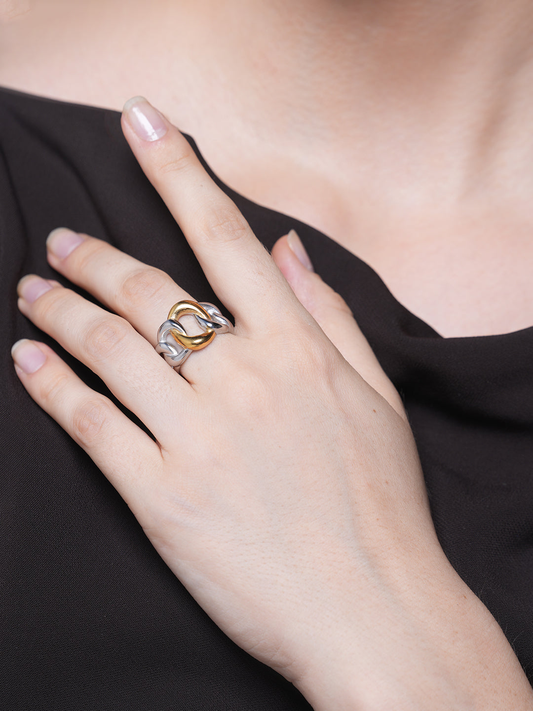 Gold and Silver Combination Twisted Hollow Ring