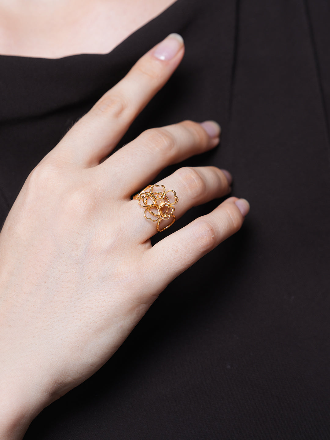 Open Adjustable Flower Ring
