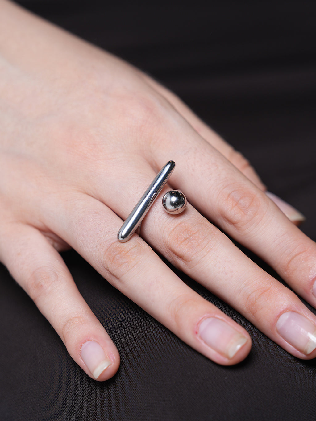 Silver T Shaped Ball Open Ring