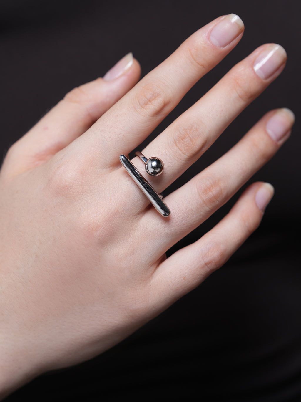 Silver T Shaped Ball Open Ring
