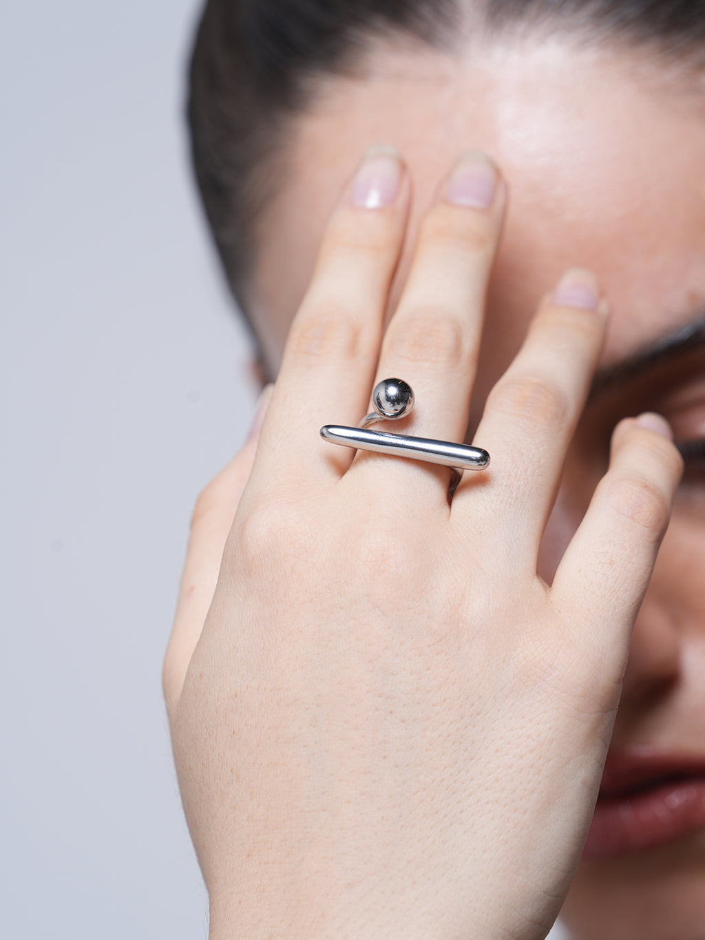 Silver T Shaped Ball Open Ring