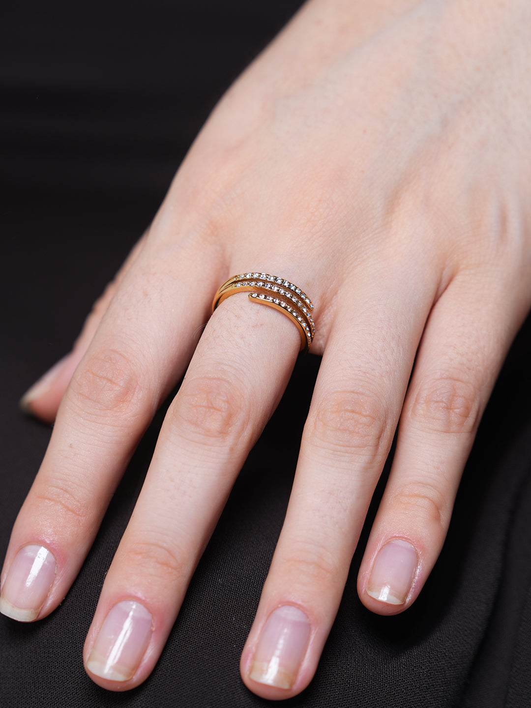 Shiny Cubic Zirconia Geometry Layered Ring Size 7