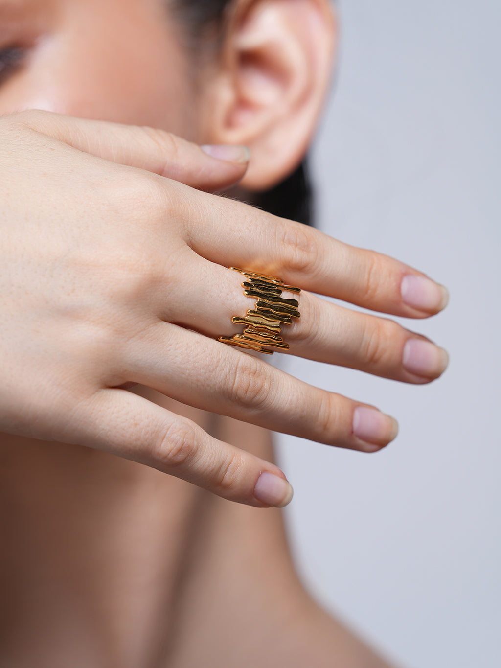 Geometric Minimalist Asymmetrical Adjustable Open Ring